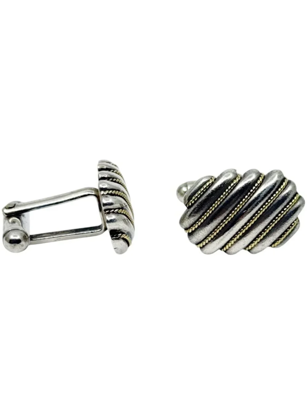 Tiffany & Co sterling silver and 18K yellow gold rope accent cufflinks - GM1265